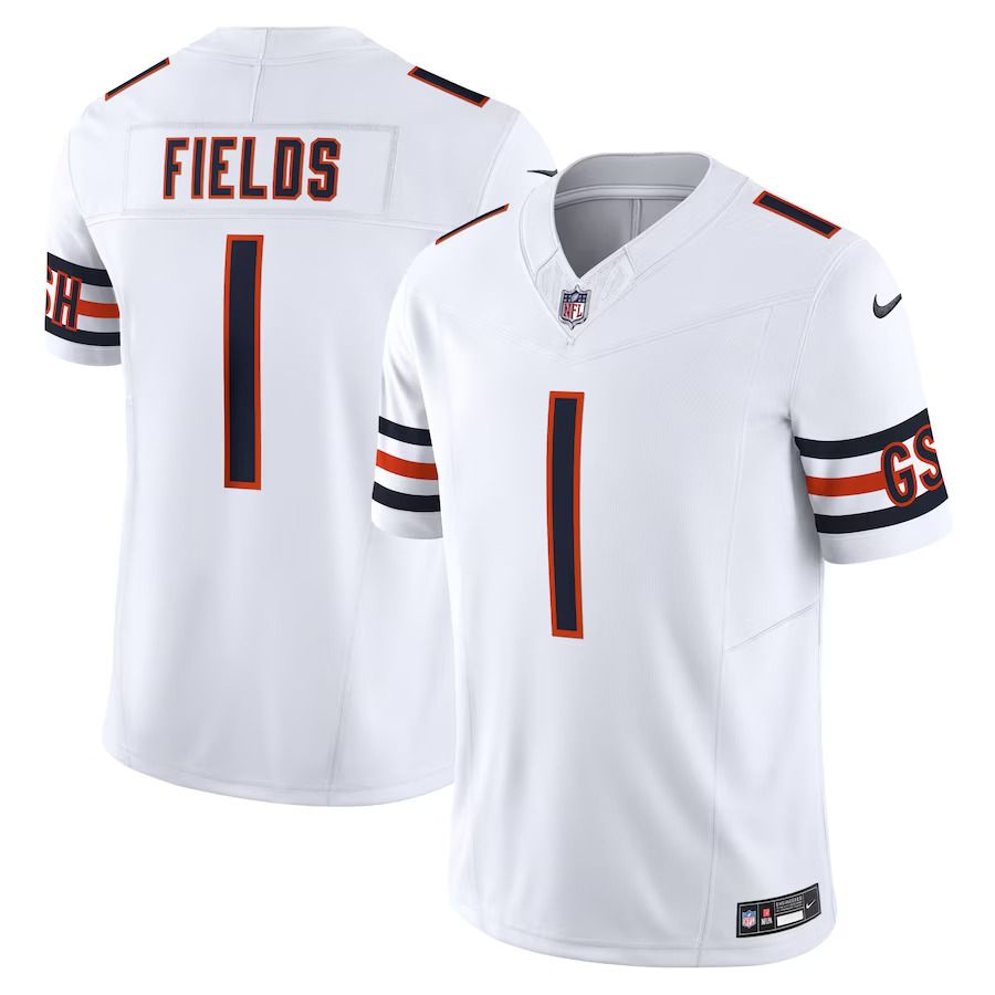 Men Chicago Bears 1 Justin Fields Nike White Vapor F.U.S.E. Limited NFL Jersey